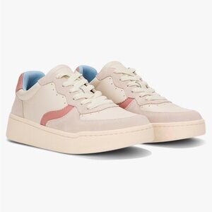 Soludos Roma Leather Lace Up Sneakers Size 8 White Pink Lt Blue New in Box
